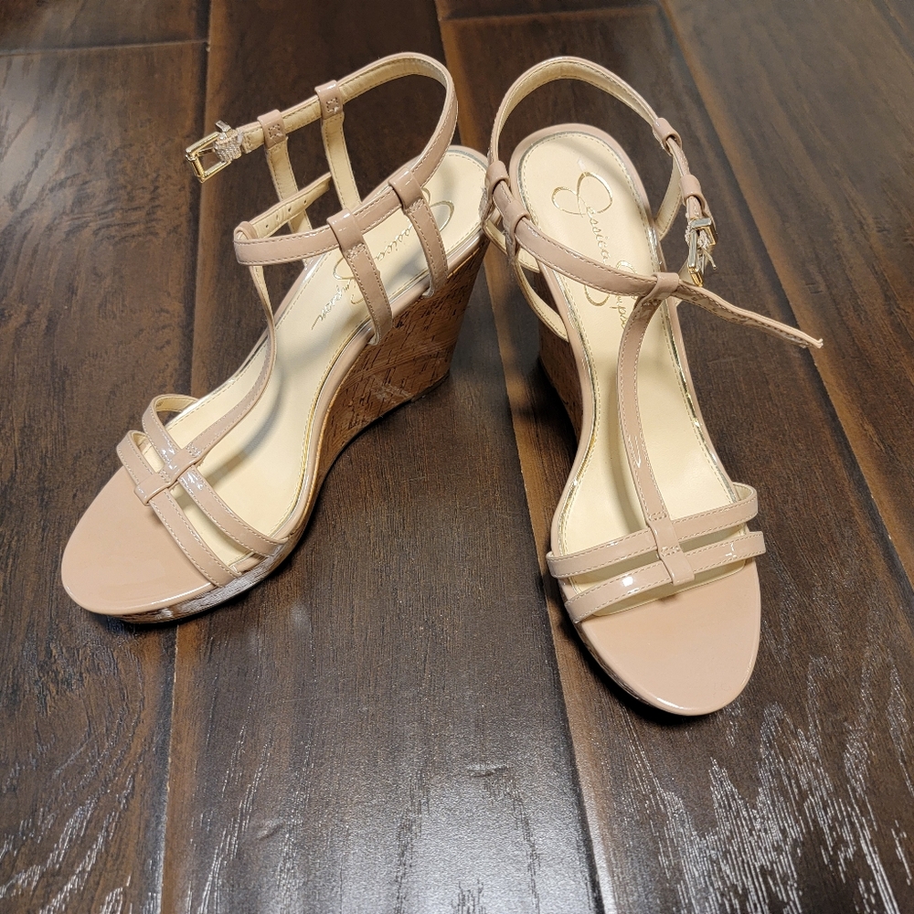 Nude beige Jessica Simpson wedge sandals heels shoes 10 women's shoes